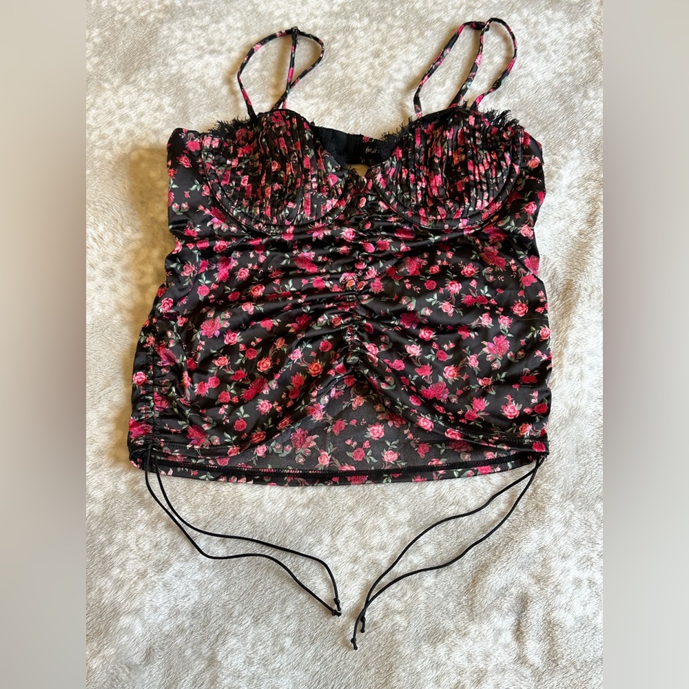 For Love And Lemons Black and Pink Ruched Camisole